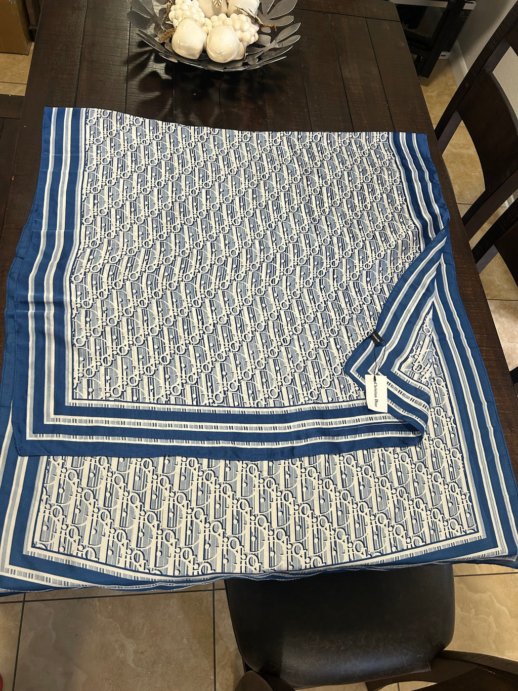 Christian Dior Blue Silk Scarf