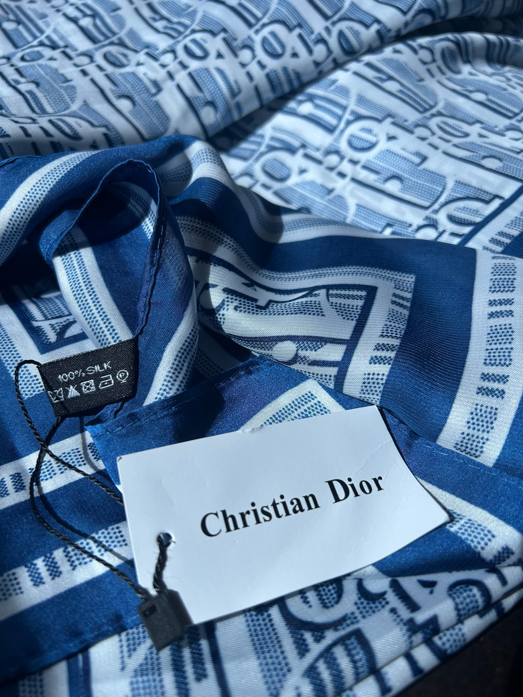 Christian Dior Blue Silk Scarf